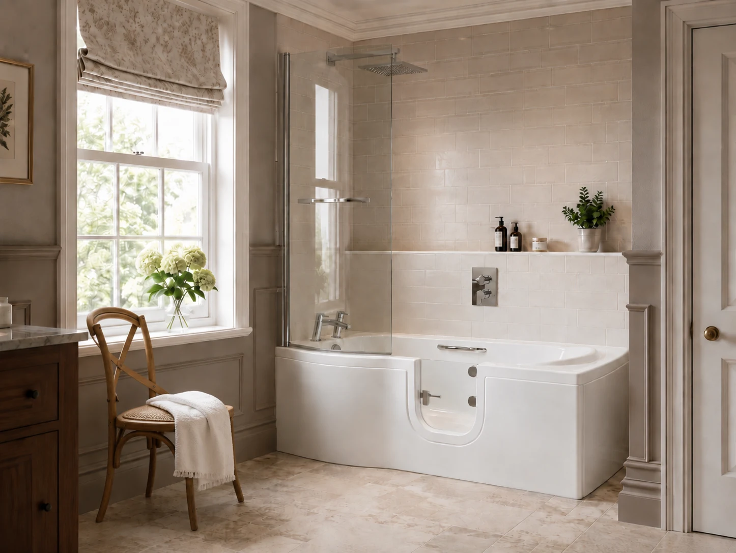 Walk-in bath for safe comfortable bathing