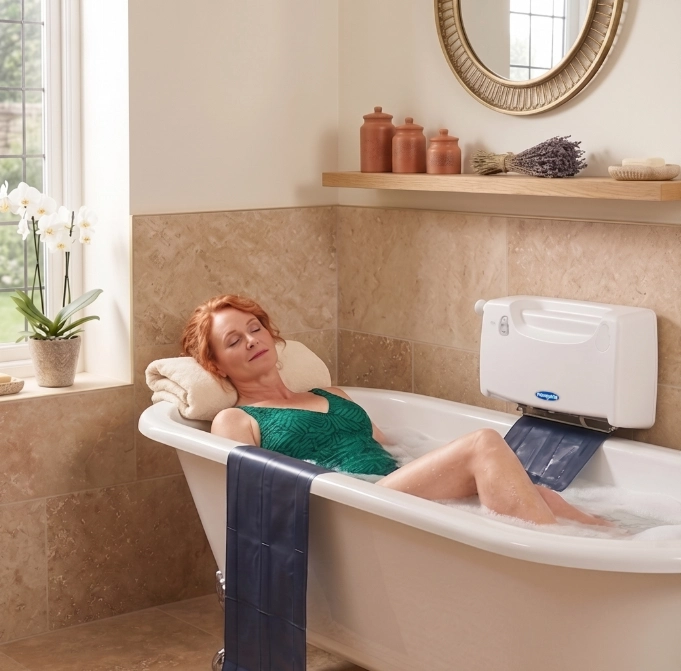 Relaxing in the bath with the bath lift lowered