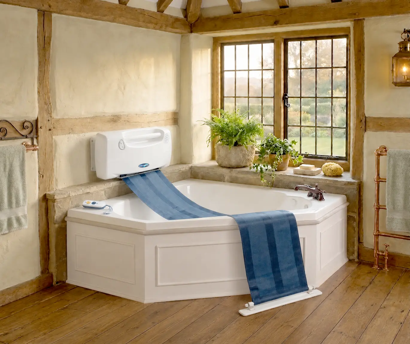 Bath lift working with a corner bath