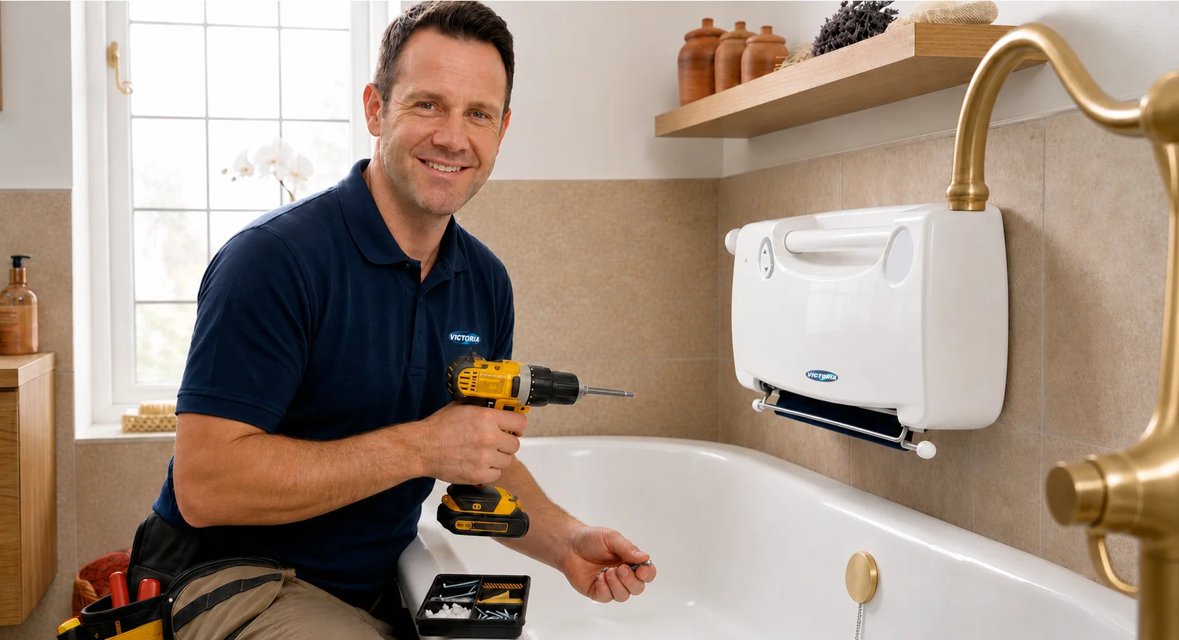 Bath lift installation in a modern bathroom